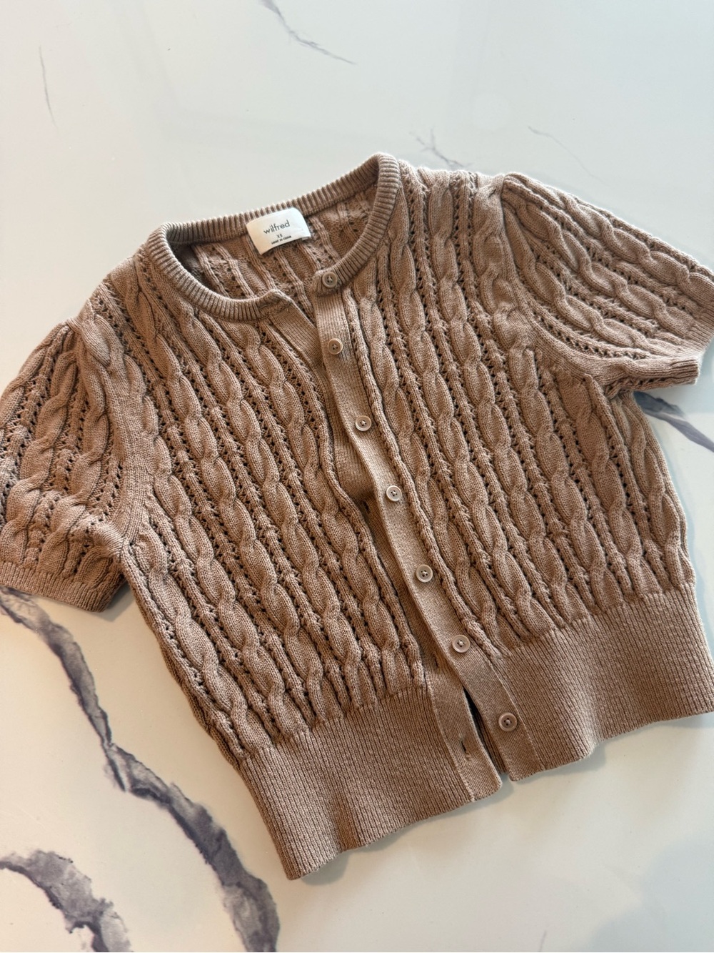 Wilfred Brown Taupe Short-Sleeve Cable Knit Cardigan